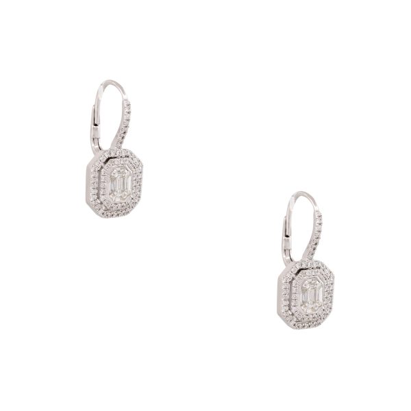 14k White Gold 1.29ctw Diamond Mosaic Double Halo Square Earrings