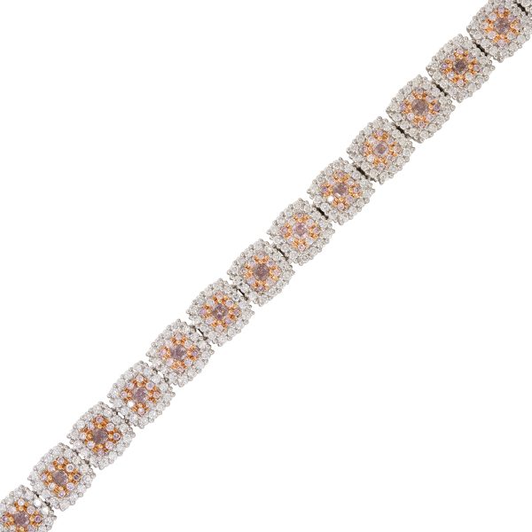 18k White & Rose Gold 3.4ct Pink Diamond & 3.84ct White Diamond Halo Bracelet