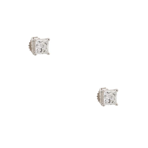 14k White Gold 2.29ctw Princess Cut Diamond Stud Earrings