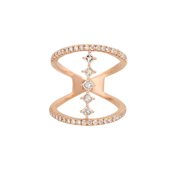 14k Rose Gold 0.92ctw Round Brilliant & Fancy Cut Diamond Center Bar Split Shank Ring