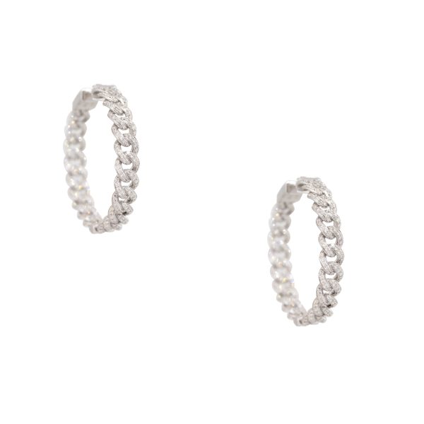 18k White Gold 2.88ctw Pave Diamond Cuban Link Earrings