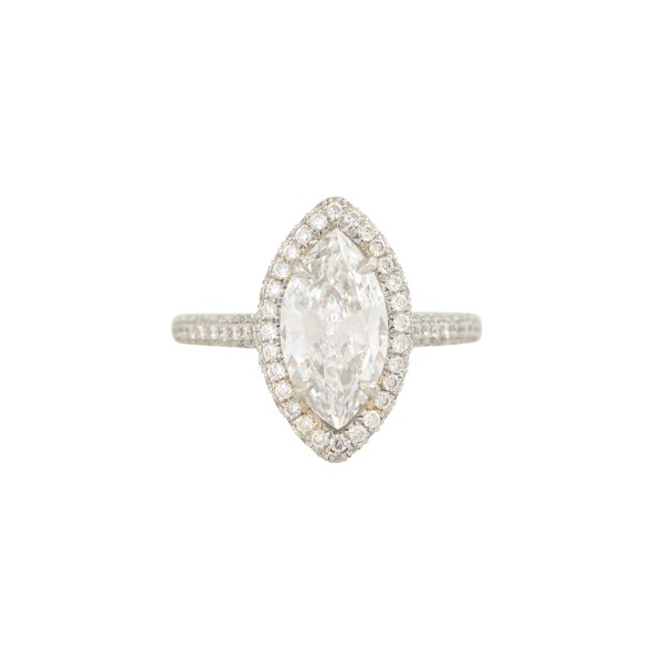 GIA Platinum 3.25ct Marquise Cut Diamond Halo Engagement Ring