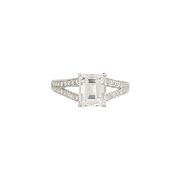 GIA Platinum 2.60ct Emerald Cut Diamond Split Shank Engagement Ring