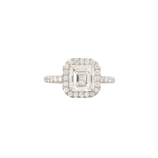 GIA Platinum 3.36ct Emerald Cut Diamond Halo Engagement Ring