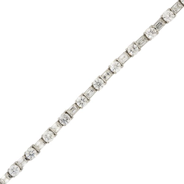 Platinum 12.4ct Round Brilliant & Emerald Cut Diamond Tennis Bracelet