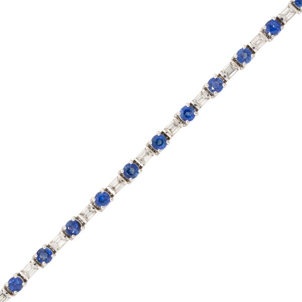 18k White Gold 5.9ct Round Brilliant cut Sapphire & 4.45ct Emerald cut Diamond Bracelet