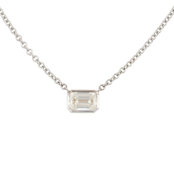 GIA 18k White Gold 1ct Emerald Cut Diamond Necklace