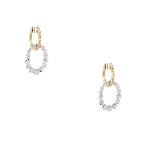 18k Two-Tone Gold 0.74ctw Round Brilliant Diamond Hoop Ribbed Earrings