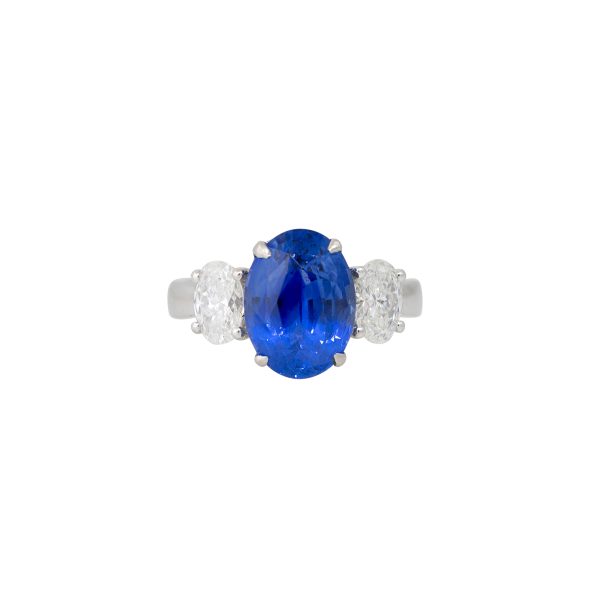 GIA Platinum 4.77ctw Oval Cut Sapphire & 1.03ctw Oval Cut Diamond Ring