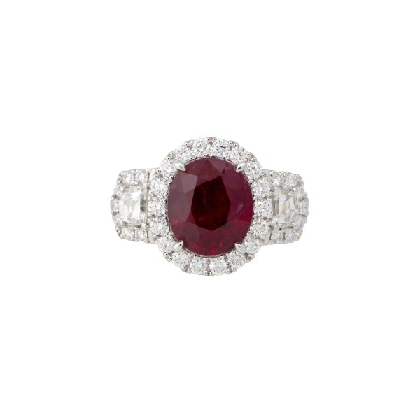 GIA Platinum 4.16ctw Oval Shaped Ruby & 1.7ctw Diamond Ring