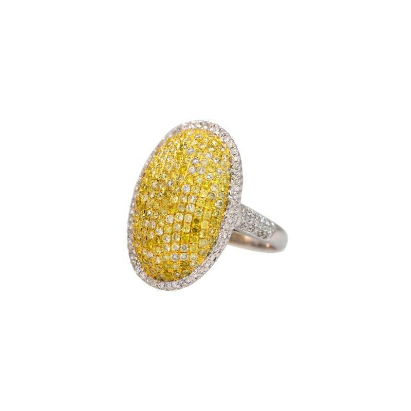 18k Two-Tone Gold 1.66ctw Yellow & White Diamond Oval Shape Ring