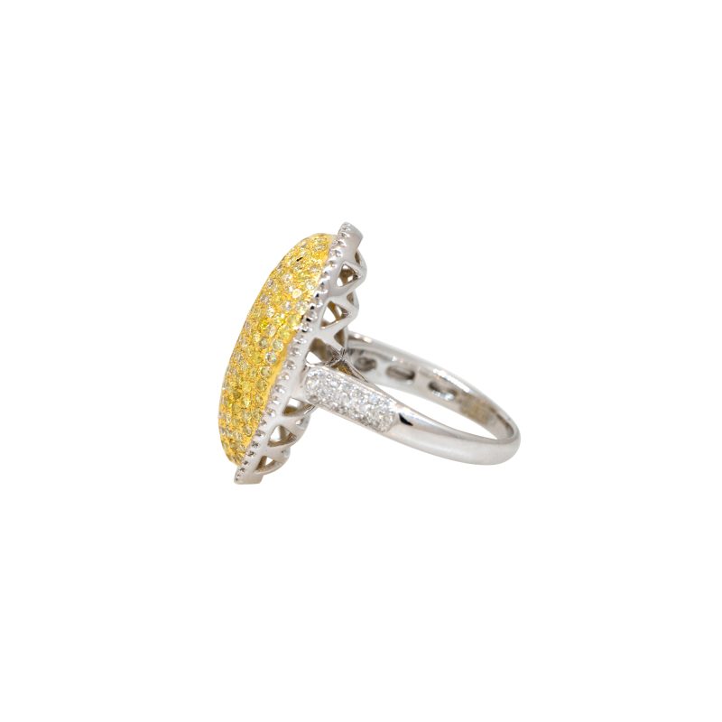 18k Two-Tone Gold 1.66ctw Yellow & White Diamond Oval Shape Ring