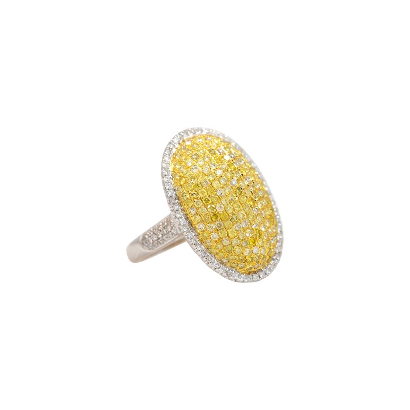 18k Two-Tone Gold 1.66ctw Yellow & White Diamond Oval Shape Ring