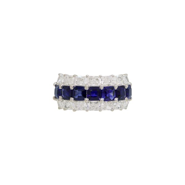 18k White Gold 3.36ct Natural Sapphire & 3.37ct Natural Diamond 3-Row Band