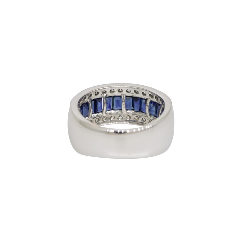 14k White Gold 2.4ct Natural Sapphire & 0.71ct Natural Diamond 3-Row Wide Ring