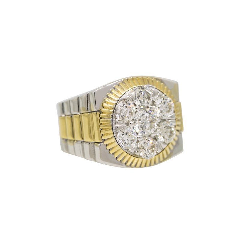 14k Two-Tone Gold 3.10ctw Natural Round Brilliant Cut Diamond Cluster Men's Ring