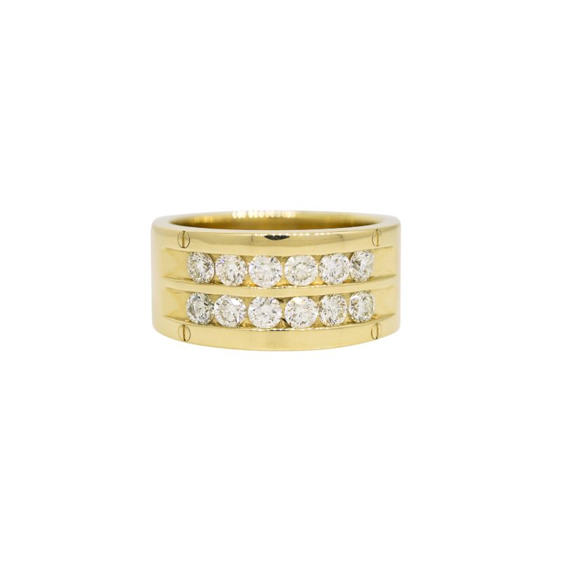 14k Yellow Gold 1.51ctw Natural Round Brilliant Cut Diamond Double Row Men's Ring