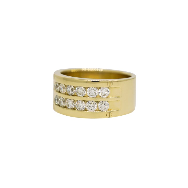 14k Yellow Gold 1.51ctw Natural Round Brilliant Cut Diamond Double Row Men's Ring