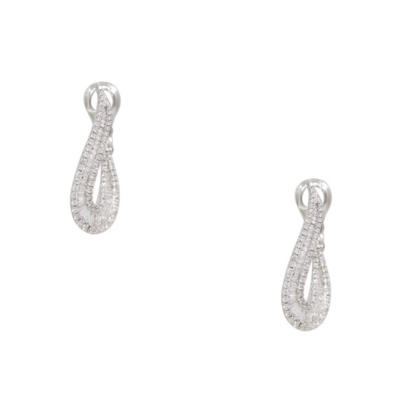 14k White Gold 1.84ctw Natural Round Brilliant & Baguette Cut Diamond Elongated Earrings