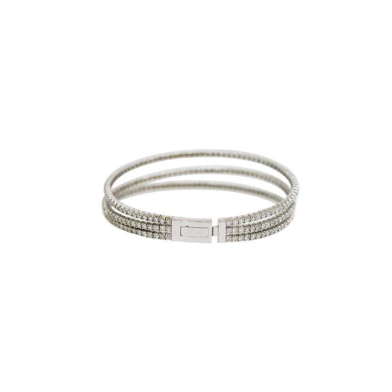 14k White Gold 5.59ctw Natural Round Brilliant Cut Diamond Tennis-Style 3-Row Bracelet