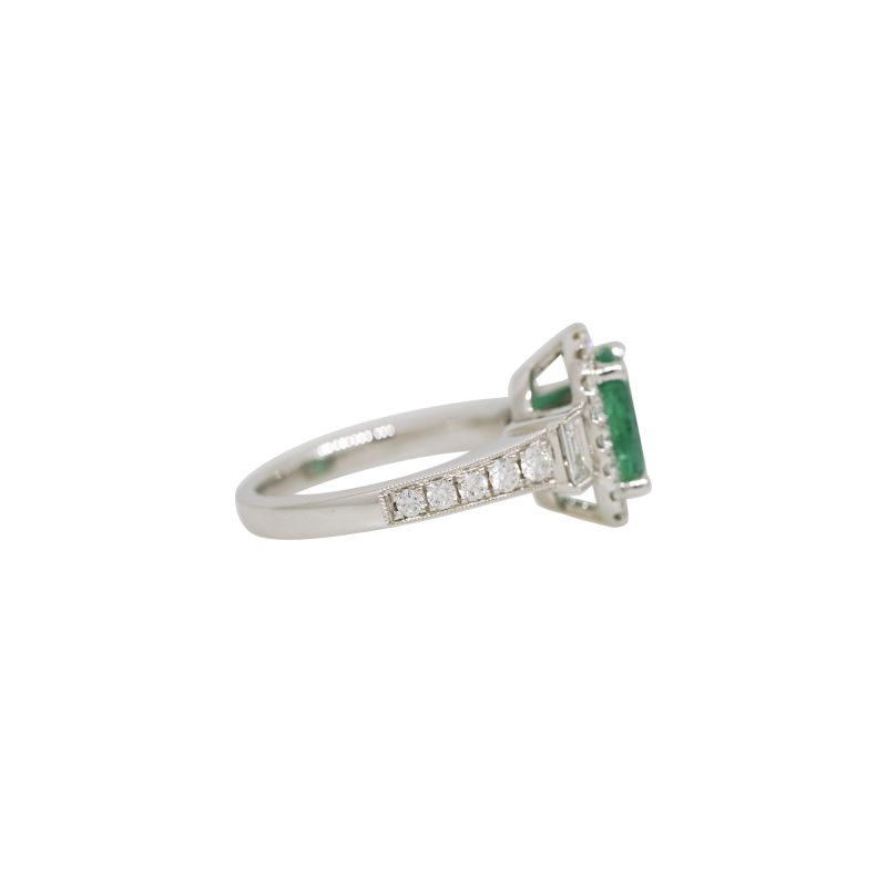 18k White Gold 2.08ctw Natural Emerald & 0.92ctw Natural Diamond Halo Ring