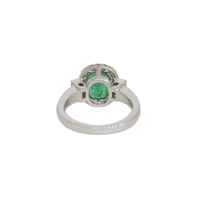 18k White Gold 2.08ctw Natural Emerald & 0.92ctw Natural Diamond Halo Ring