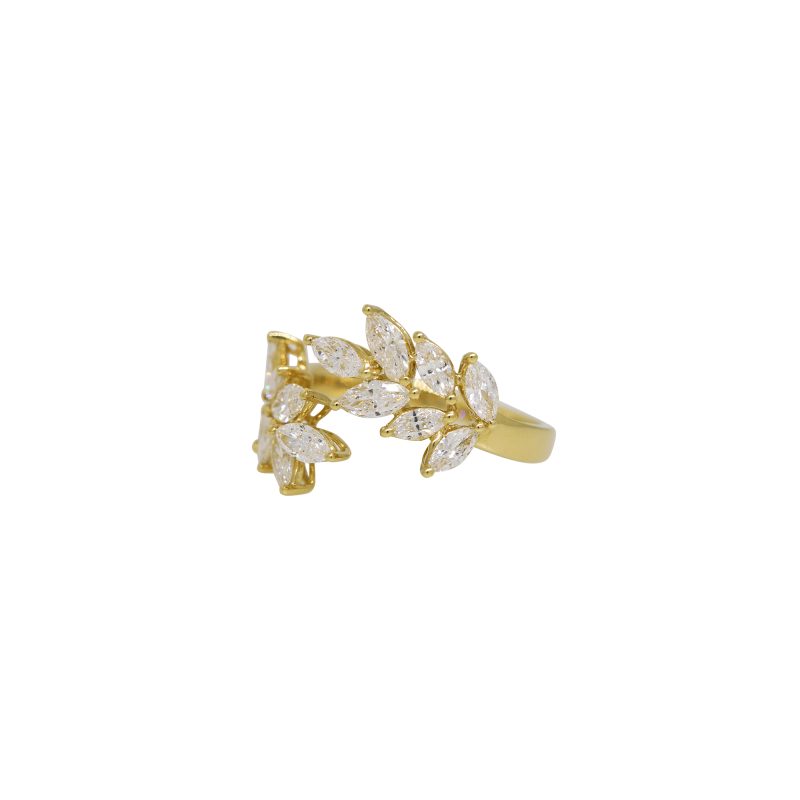 18k Yellow Gold 1.53ctw Natural Marquise Cut Diamond Leaf Style Bypass Ring