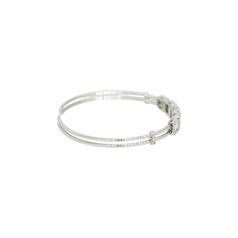 18k White Gold 1.32ctw Natural Round & Baguette Cut Diamond Sliding Bangle Bracelet