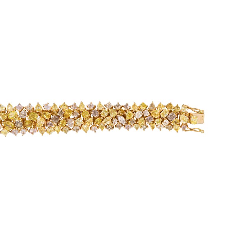 18k Rose Gold Natural 24.03ctw Fancy Yellow, Pink & Orange Diamond Multi-Shape Bracelet