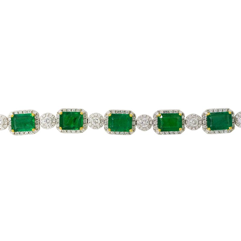 18k Two-Tone Gold 14.95ctw Emerald & Diamond Halo Alternating Bracelet