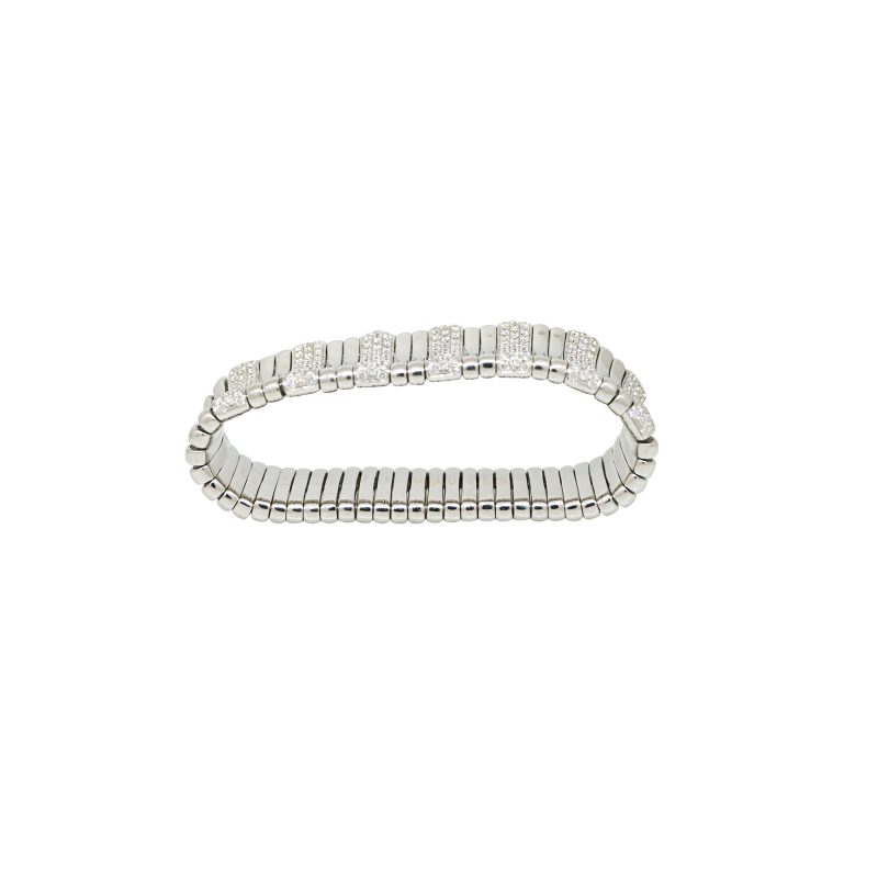 18k White Gold 6.19 Carat Natural Diamond 7 Station Ribbed Stretchable Bracelet