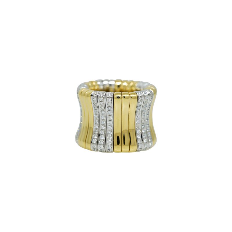 18k Two-Tone Gold Natural Pave Diamond Station Wide Stretch Ring