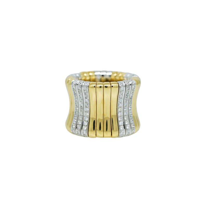 18k Two-Tone Gold Natural Pave Diamond Station Wide Stretch Ring