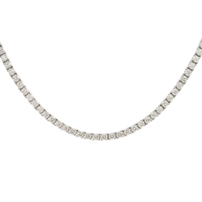 14k White Gold Natural 5.10 Carat Round Brilliant Cut Diamond Tennis Necklace