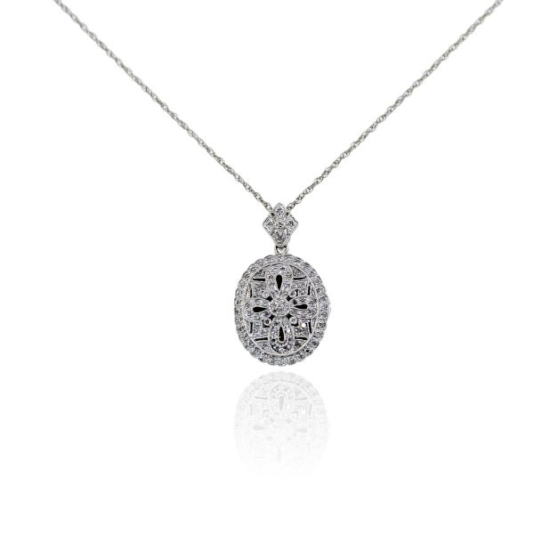 14k White Gold 1ctw Diamond Locket Pendant on Chain