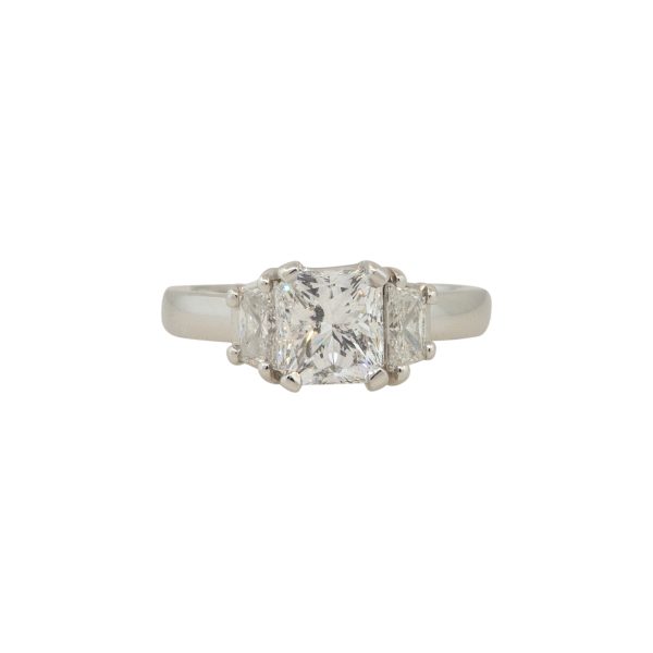 Platinum 3.04ctw Radiant Cut Diamond Engagement Ring with side Trapezoids