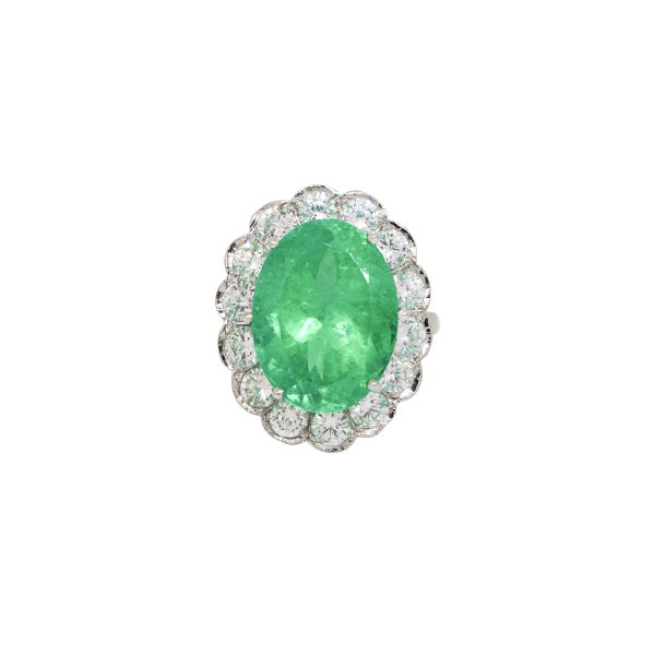 Natural 13.3 Carat Emerald & Diamond Halo Statement Ring