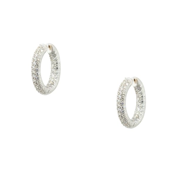 18k White Gold 4.25ctw Diamond Pave Tubular Hoop Earrings