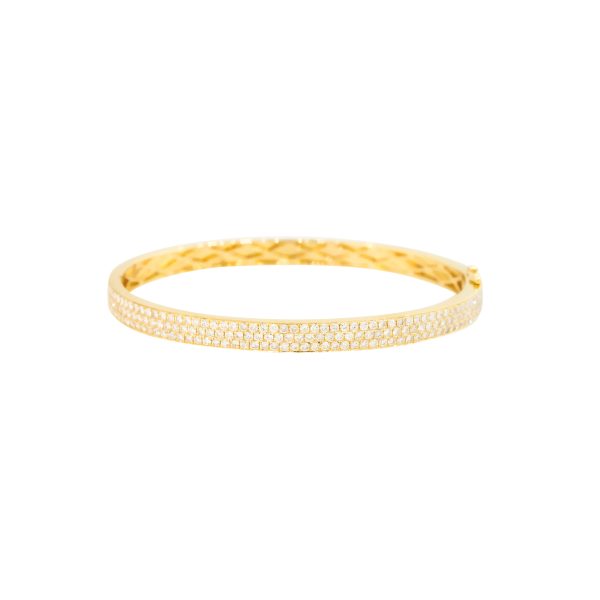 18k Yellow Gold 1.85ctw Three-Row Pave Diamond Bangle Bracelet