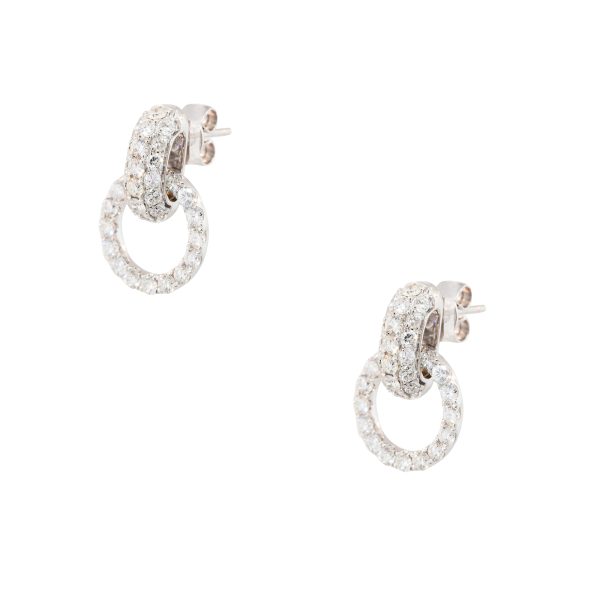 18k White Gold 1.93ctw Diamond Circle Drop Earrings