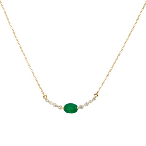 14k Yellow Gold 0.85ctw Oval Emerald and Diamond Curved Bar Necklace