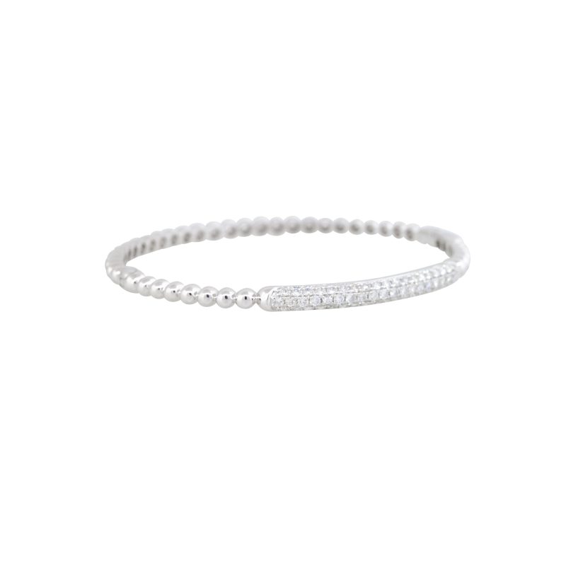 18k White Gold 1.06ctw Pave Diamond Bar Bump Bangle