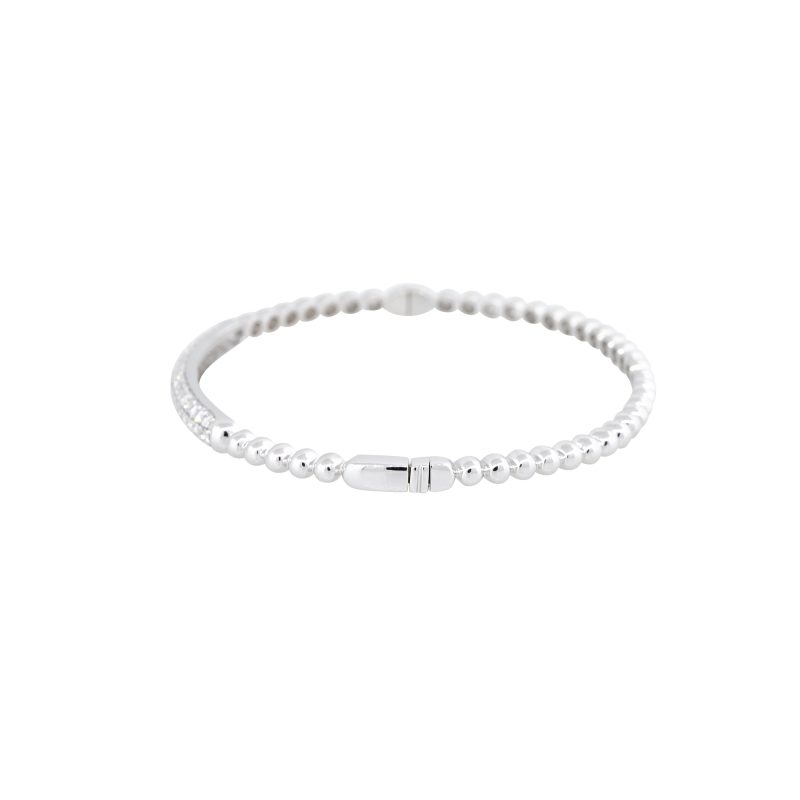 18k White Gold 1.06ctw Pave Diamond Bar Bump Bangle