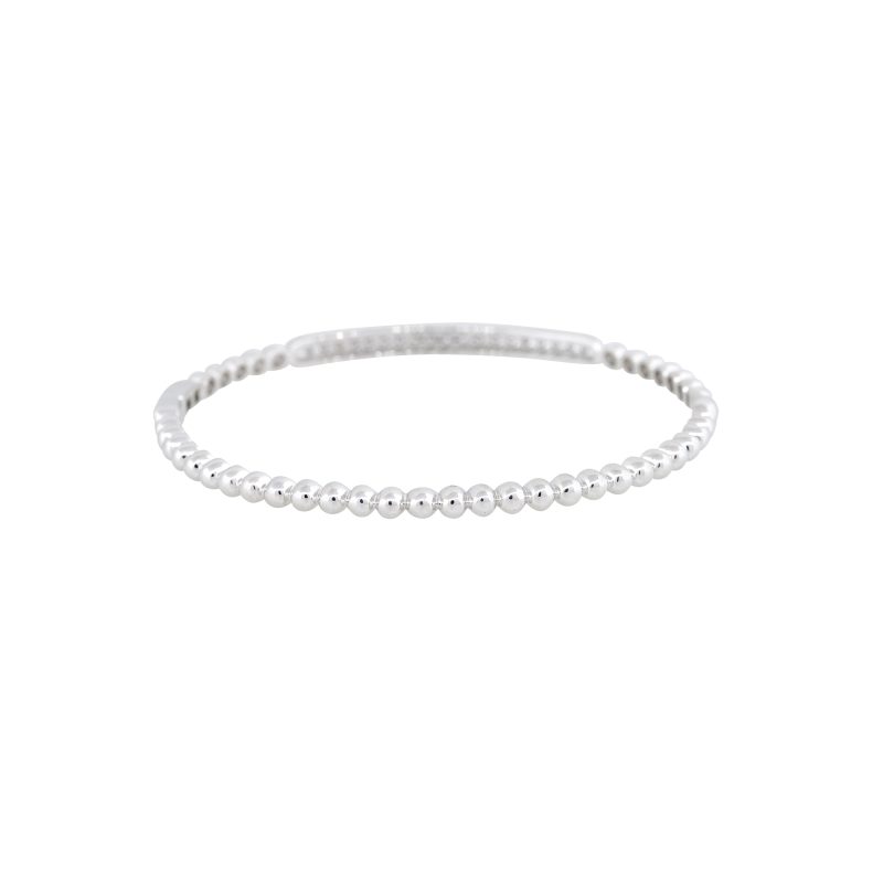 18k White Gold 1.06ctw Pave Diamond Bar Bump Bangle