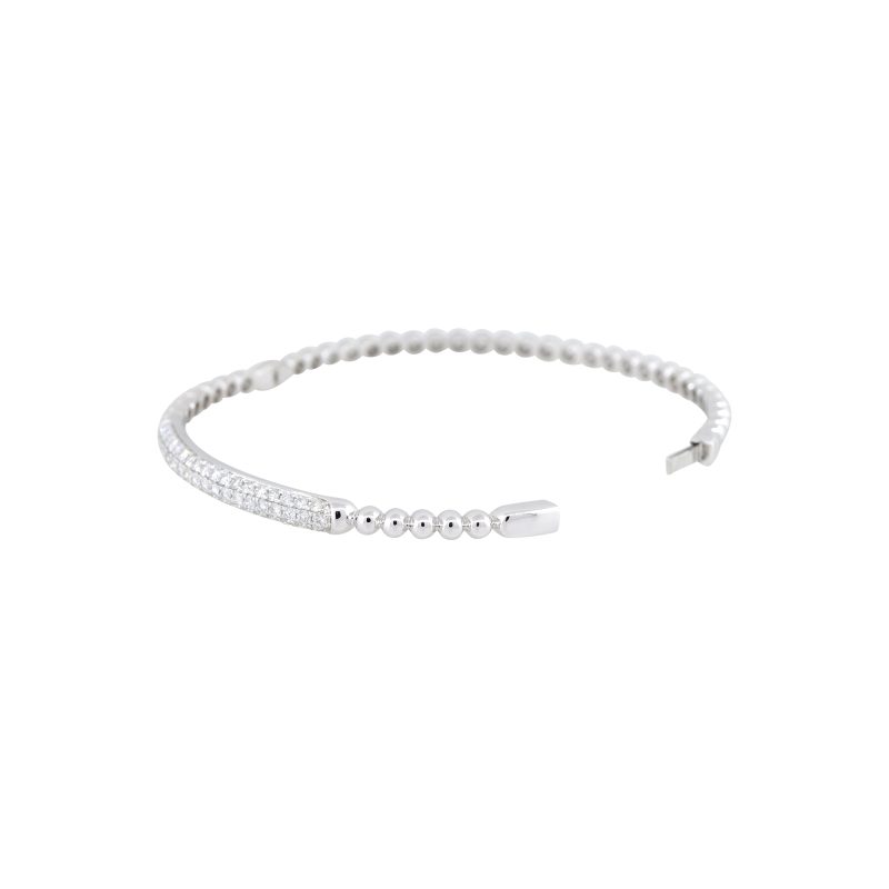 18k White Gold 1.06ctw Pave Diamond Bar Bump Bangle