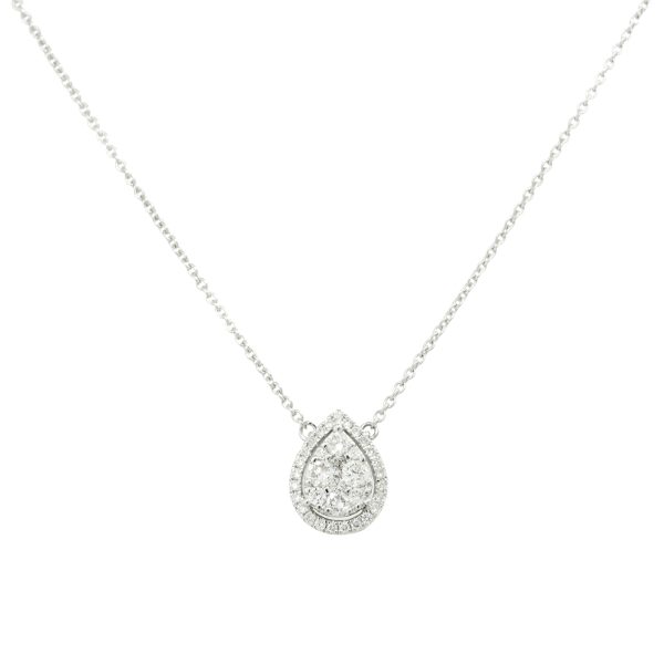 14k White Gold 0.50ctw Pave Diamond Pear Shaped Necklace