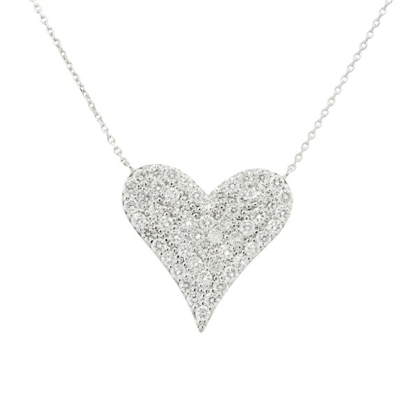 14k White Gold 1.35ctw Pave Diamond Heart Necklace