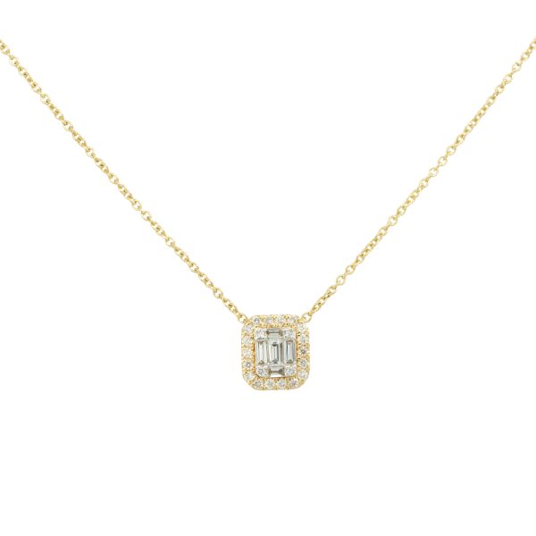 14k Yellow Gold 0.22ctw Round Brilliant and Baguette Cut Diamond Pendant