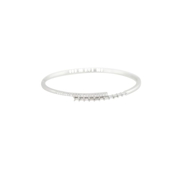 18k White Gold 0.70ctw Round and Baguette Cut Diamond Cuff Bangle