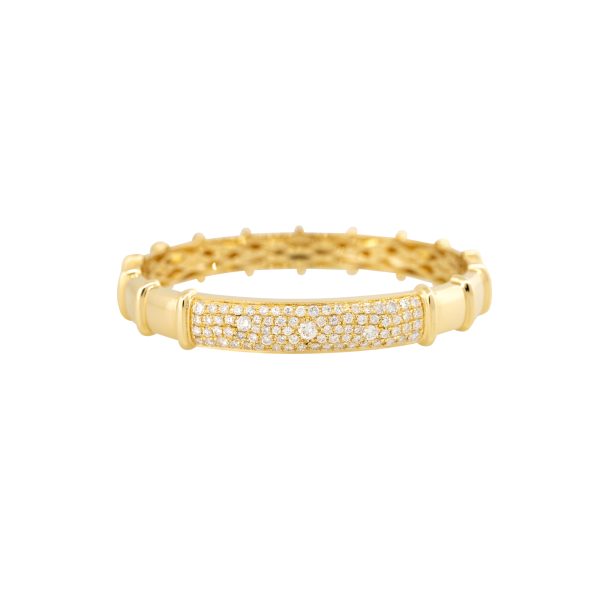 18k Yellow Gold 2.02ctw Pave Diamond Wide Ribbed Bangle